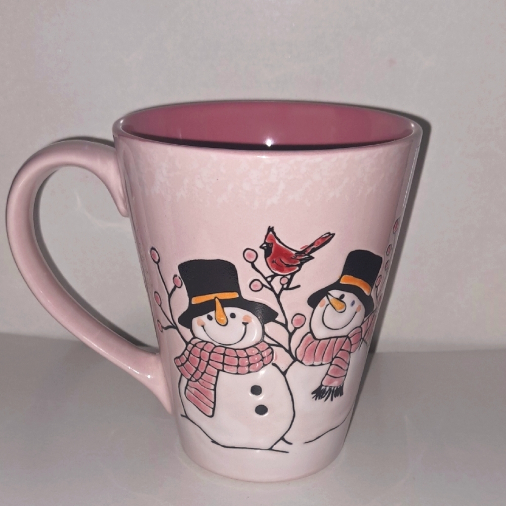 Pink and Black Ceramic Mug with Whimsical Design